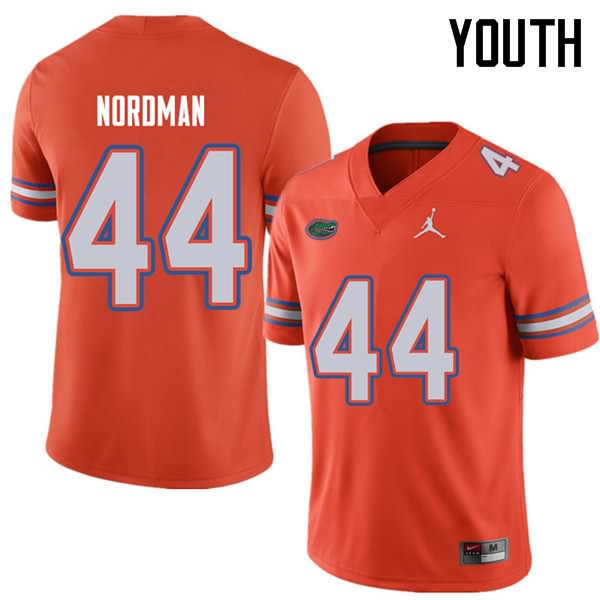 NCAA Florida Gators Tucker Nordman Youth #44 Jordan Brand Orange Stitched Authentic College Football Jersey YHD6564ZA